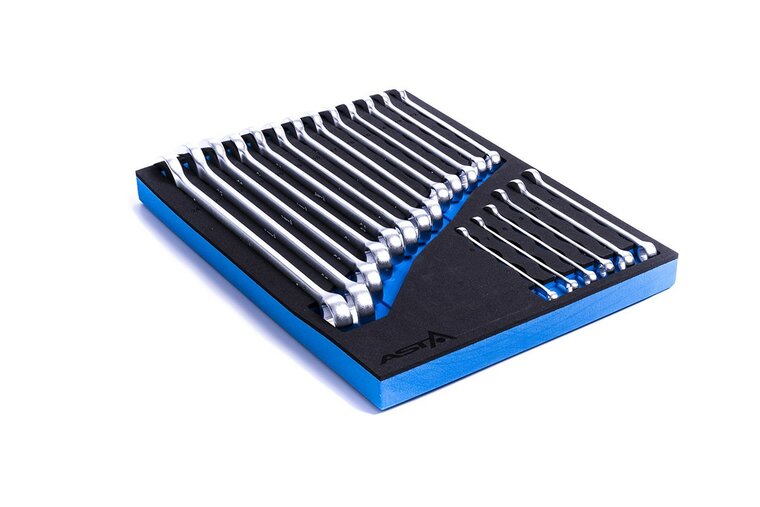 foam inlay steekringsleutel set 19 delig - 6 tot 24 mm - ringsteeksleutel - ringsleutels - steeksleutels - asta