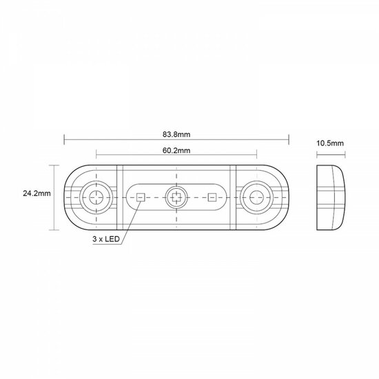 led zijmarkeringslamp donker wit 3x led - contourlamp - zijlamp - markeringslamp