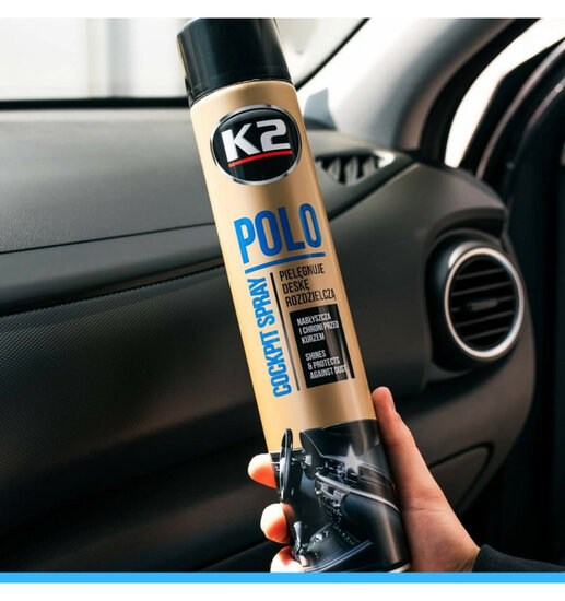 k2 polo cockpitspray perzik 750 ml - cockpit reiniger - cockpit geur - autogeur - interieurreiniger