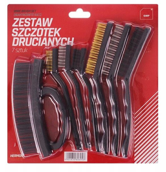 staalborstel set 7 delig - nylon - staal en messing borstels - handborstel&nbsp;- draadborstel - gmp