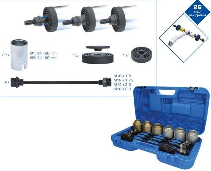 draagarm rubber (de)montage set - bus persset - kogellager pers - wiellager demontageset - keerring montage 