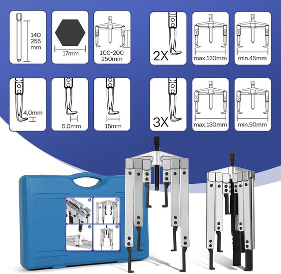 lagertrekker - binnenlager trekker - buitenlagertrekker - poelietrekker - pulley trekset 12 delig