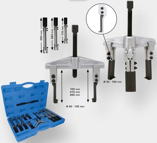 lagertrekker - binnenlager trekker - buitenlagertrekker - poelietrekker - pulley trekset 12 delig