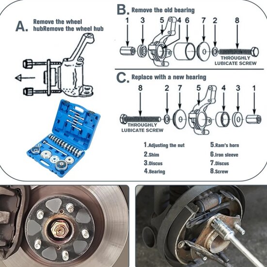 wiellager montage en demontage set - 34 delige persschijven - drukschijven&nbsp;&nbsp;- universele lager montage - lagerada