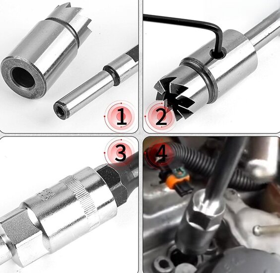 8 delige diesel verstuiverzitting reiniger -&nbsp;injector cleaner - verstuiver zitting schoonmaak set - koolstof frees - freesset