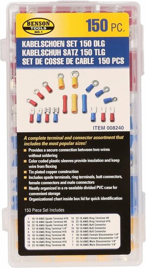 Kabelschoen set&nbsp;150 delig -&nbsp;kabelschoenen -&nbsp;krimpschoen -&nbsp;amp stekker