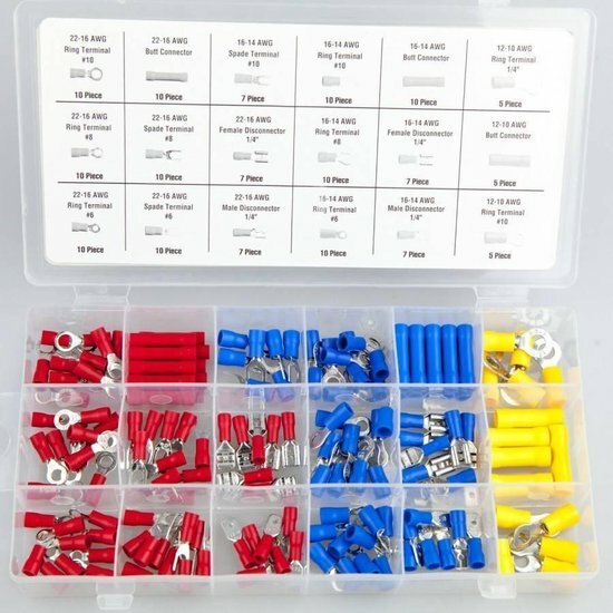 Kabelschoen set&nbsp;150 delig -&nbsp;kabelschoenen -&nbsp;krimpschoen -&nbsp;amp stekker