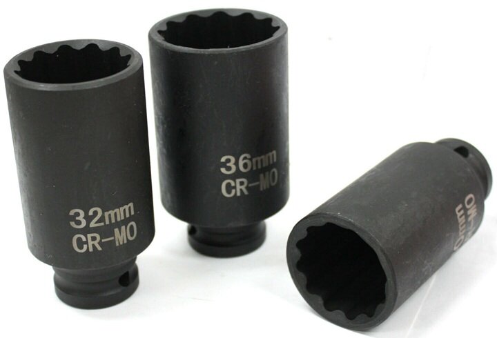 12 kant aandrijfas doppenset 30 - 32 - 36 mm - veeltands doppen - krachtdoppen - aandrijf as veel tand krachtdop