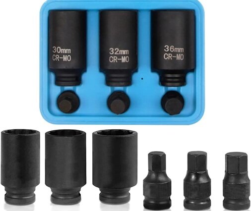 12 kant aandrijfas doppenset 30 - 32 - 36 mm - veeltands doppen - krachtdoppen - aandrijf as veel tand krachtdop