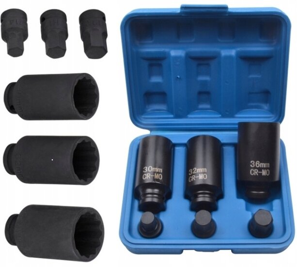 12 kant aandrijfas doppenset 30 - 32 - 36 mm - veeltands doppen - krachtdoppen - aandrijf as veel tand krachtdop