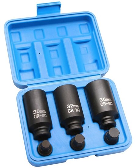 12 kant aandrijfas doppenset 30 - 32 - 36 mm - veeltands doppen - krachtdoppen - aandrijf as veel tand krachtdop