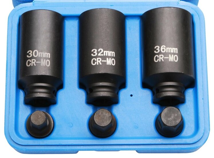 12 kant aandrijfas doppenset 30 - 32 - 36 mm - veeltands doppen - krachtdoppen - aandrijf as veel tand krachtdop