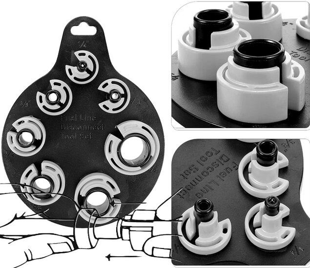 7 delig airco en brandstof leidingen demontage set - ontkoppel klemmen voor leiding connectors - kunstof adapterset disconnecto