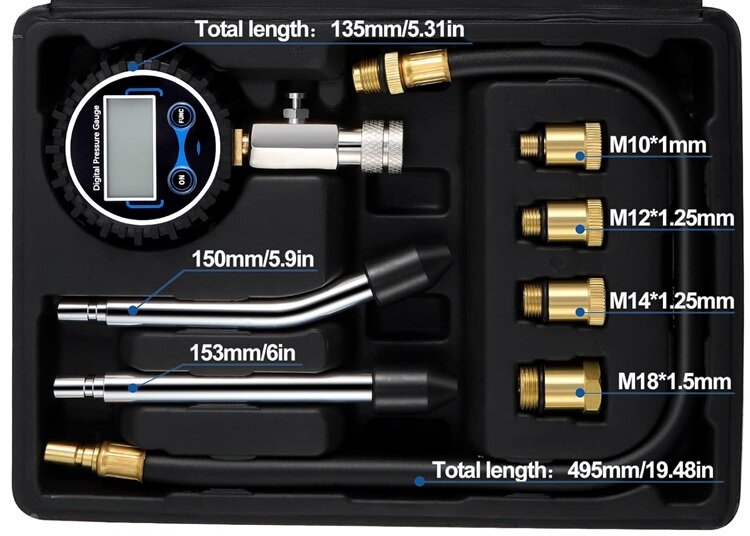8 delig 0 tot 14 bar digitale benzine compressietester - compressiemeter - brandstofdrukmeter - druktester&nbsp;