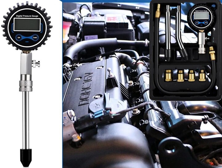 8 delig 0 tot 14 bar digitale benzine compressietester - compressiemeter - brandstofdrukmeter - druktester&nbsp;