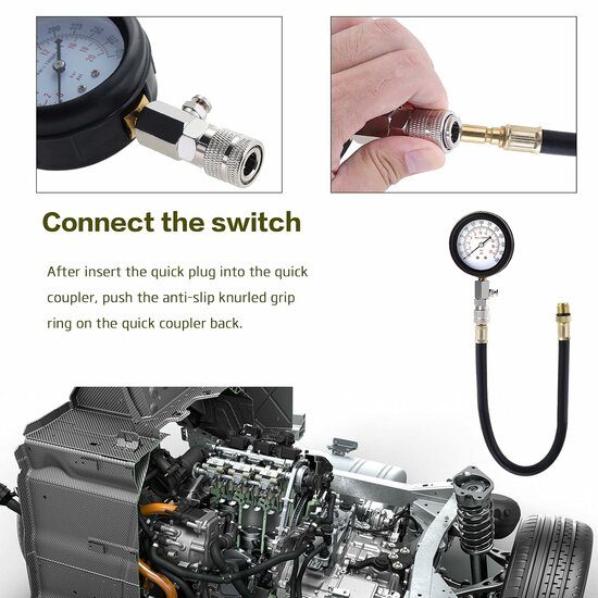 8&nbsp;delig compressietester -&nbsp;compressiemeter benzinemotor - compresie tester - drukmeter - brandstof druk meter