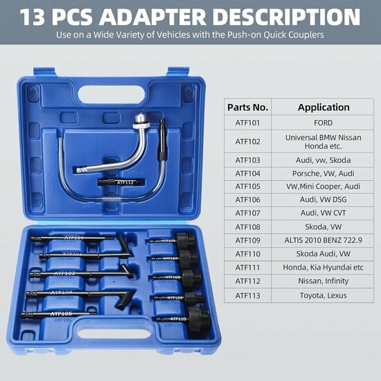 13 delige atf olievulpomp adapter set -&nbsp;transmissieolie&nbsp;bijvulpomp adapters - versnellingsbakolie vul mondstukken