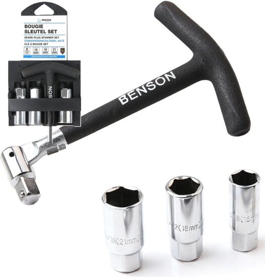 16 -&nbsp;18 - en 21mm bougiesleutel set 4 delig - bougiedoppen - bougie dop set - glowplug socket set