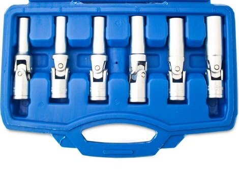 6 delige knikbaar 8 tot 16 mm 3/8'' aansluiting bougiesleutel set - bougie dop - bougiedoppen met draaikop - glow