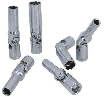 6 delige knikbaar 8 tot 16 mm 3/8'' aansluiting bougiesleutel set - bougie dop - bougiedoppen met draaikop - glow