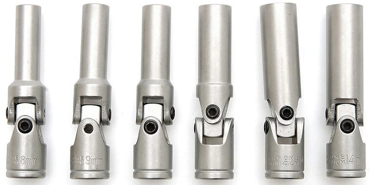 6 delige knikbaar 8 tot 16 mm 3/8'' aansluiting bougiesleutel set - bougie dop - bougiedoppen met draaikop - glow