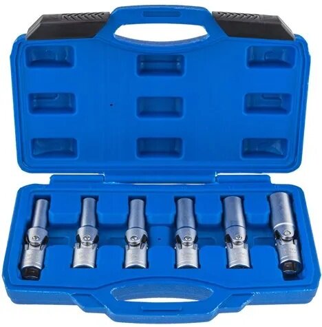 6 delige knikbaar 8 tot 16 mm 3/8'' aansluiting bougiesleutel set - bougie dop - bougiedoppen met draaikop - glow