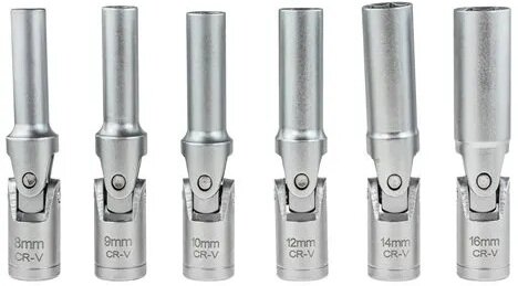 6 delige knikbaar 8 tot 16 mm 3/8'' aansluiting bougiesleutel set - bougie dop - bougiedoppen met draaikop - glow