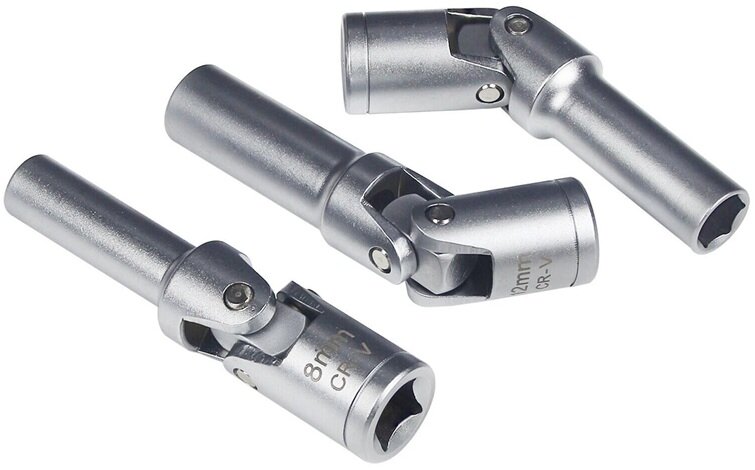 6 delige knikbaar 8 tot 16 mm 3/8'' aansluiting bougiesleutel set - bougie dop - bougiedoppen met draaikop - glow