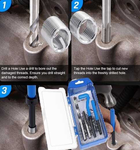 m12x1.25 draadreparatie set -&nbsp; helicoil set - tapset - schroefdraad reparatieset&nbsp;- schroefdraadtap