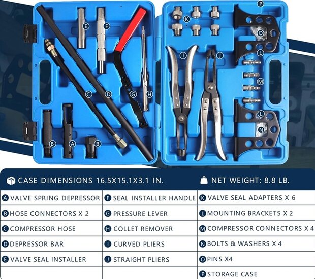 klepveer demontage en montage set pneumatisch - klepveertang - kleppentang met klepsealtang&nbsp;