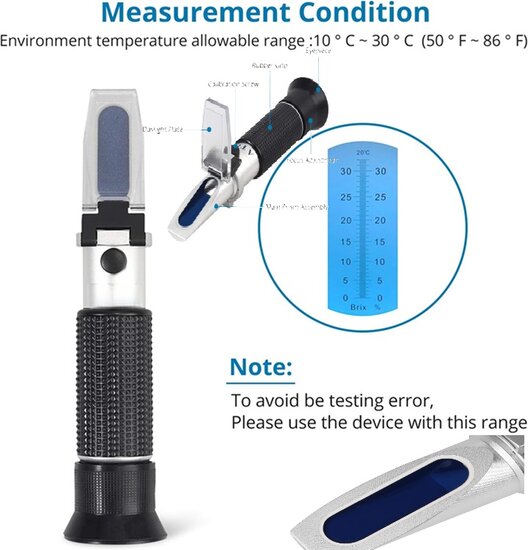 refractometer - accuzuur meter - antivries meter - vloeistofmeter - zuurgraatmeter - suikergehalte meter