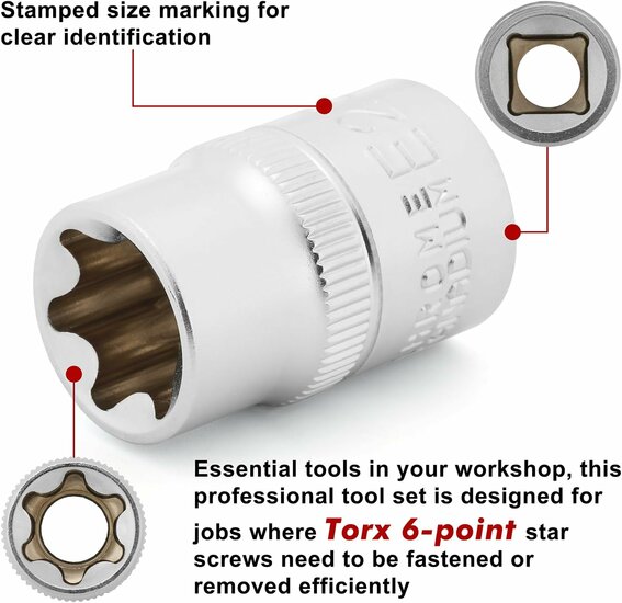 torxdop E8 - e-torx 3/8 duims - e-torxdop - e-dop - asta