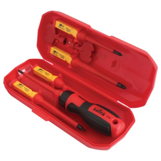 ge&iuml;soleerde schroevendraaier set - elektra schroevendraaiers 1000 volt - verwisselbare schroevendraaiers - satra