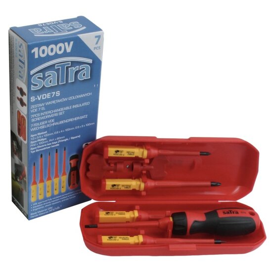 ge&iuml;soleerde schroevendraaier set - elektra schroevendraaiers 1000 volt - verwisselbare schroevendraaiers - satra