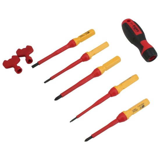 ge&iuml;soleerde schroevendraaier set - elektra schroevendraaiers 1000 volt - verwisselbare schroevendraaiers - satra