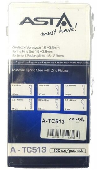 borgveerassortiment 150 delig - veersplitpennen - borgveren - r-clips - haarspeld veer - asta