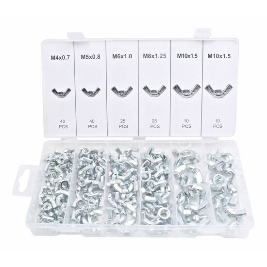 vleugelmoer assortiment 150 delig - vlindermoer m4-m10 - oormoer - handmoer set - asta