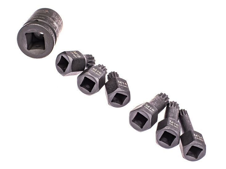 kracht spline doppen 8 delige - veeltanddop bitten set - 12 tand bit - asta