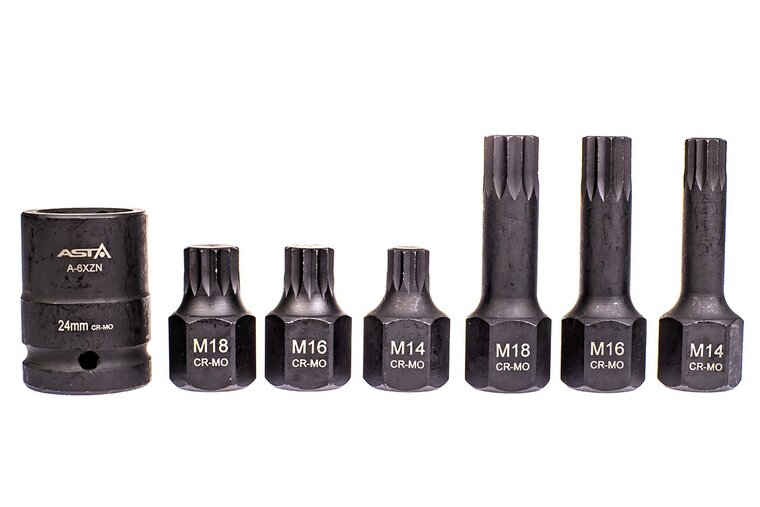 kracht spline doppen 8 delige - veeltanddop bitten set - 12 tand bit - asta
