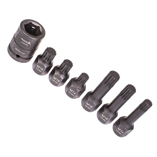kracht spline doppen 8 delige - veeltanddop bitten set - 12 tand bit - asta