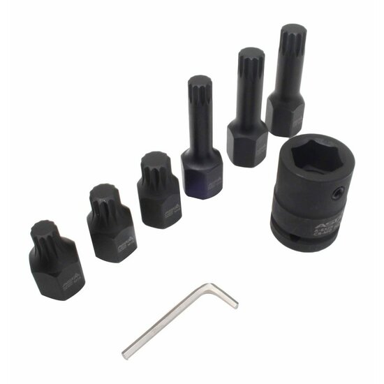kracht spline doppen 8 delige - veeltanddop bitten set - 12 tand bit - asta