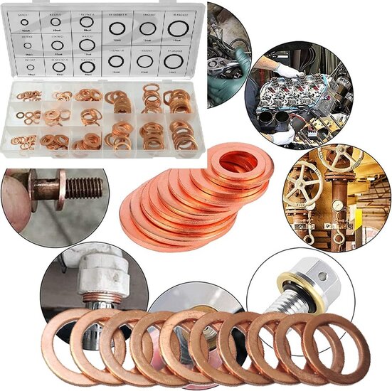 150 delige koperringenset - koperring&nbsp; - koperen ringen - sluitring - afsluitring - afdichtingsring - metaalring