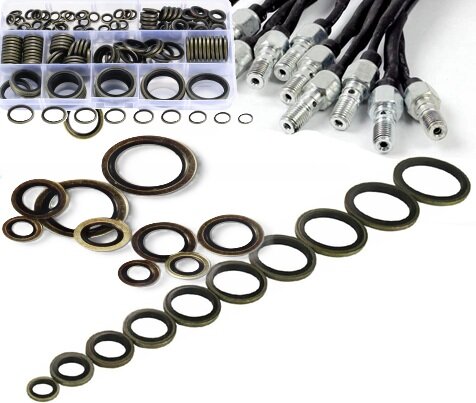 150 delige metalen en rubberen&nbsp;afsluitringen&nbsp;- metaal met rubber - afdichtingsringen - sluitringen - bonded seals