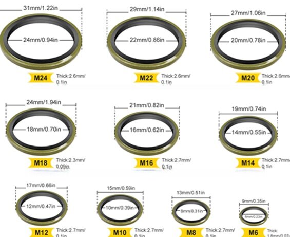 150 delige metalen en rubberen&nbsp;afsluitringen&nbsp;- metaal met rubber - afdichtingsringen - sluitringen - bonded seals