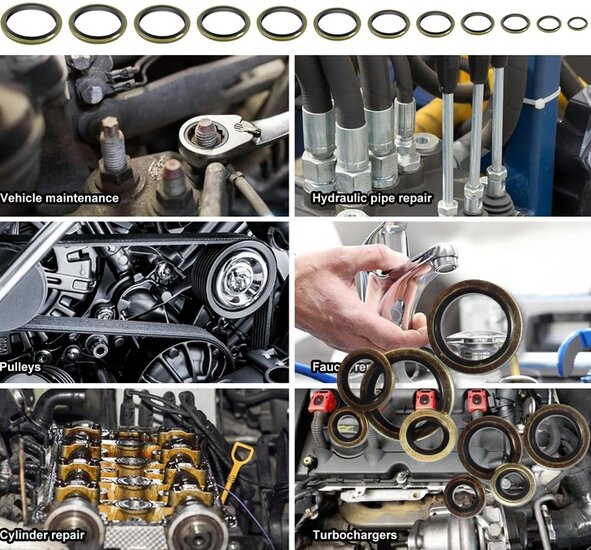 150 delige metalen en rubberen&nbsp;afsluitringen&nbsp;- metaal met rubber - afdichtingsringen - sluitringen - bonded seals