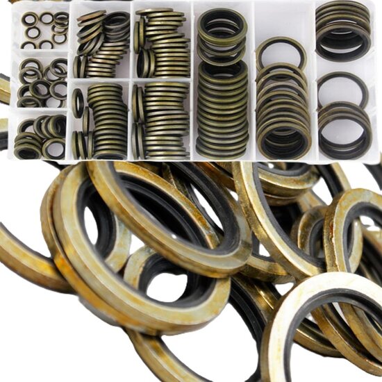 150 delige metalen en rubberen&nbsp;afsluitringen&nbsp;- metaal met rubber - afdichtingsringen - sluitringen - bonded seals