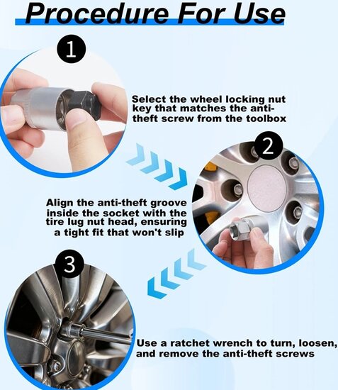 22 delige vag (de)montageset wielbouten -&nbsp;&nbsp;wielmoer slotbouten set - losmaakset borgbouten - anti diefstal bouten