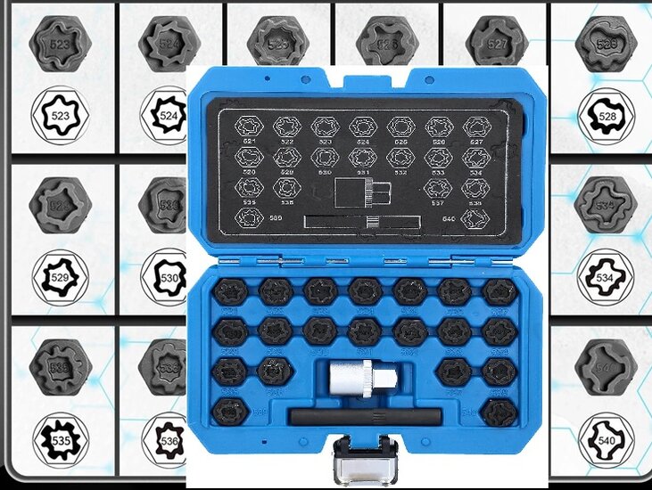 22 delige vag (de)montageset wielbouten -&nbsp;&nbsp;wielmoer slotbouten set - losmaakset borgbouten - anti diefstal bouten