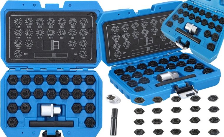 22 delige vag (de)montageset wielbouten -&nbsp;&nbsp;wielmoer slotbouten set - losmaakset borgbouten - anti diefstal bouten