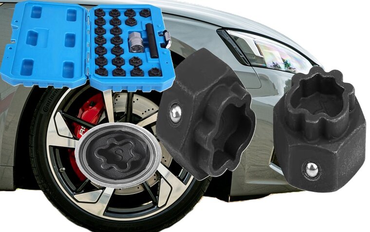 22 delige audi wielboutslot doppen - wielmoer slot sleutel set - anti wielbout demontage dop - speciale velgen dop - velgslotdo